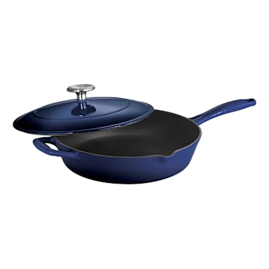 Darling Foodservice Blue Enameled Cast Iron 10" Skillet w/ Cover