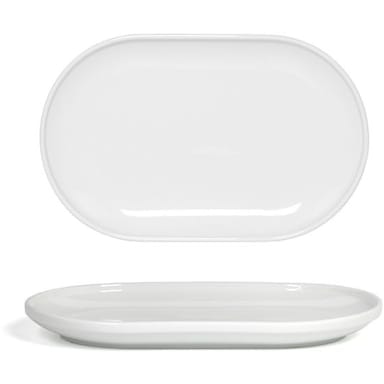 FOH DSU011WHP22 Bevel White 11 x 7 Porcelain Oval Plate - 6 / CS