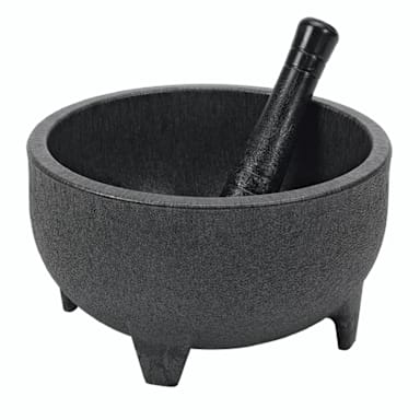Service Ideas MB50PBL Black 50 ounce Molcajete Bowl with Pestle