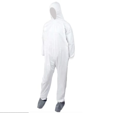 Tradex PPCVLGHE White Poly. Large Zip Front Coverall w/ Hood