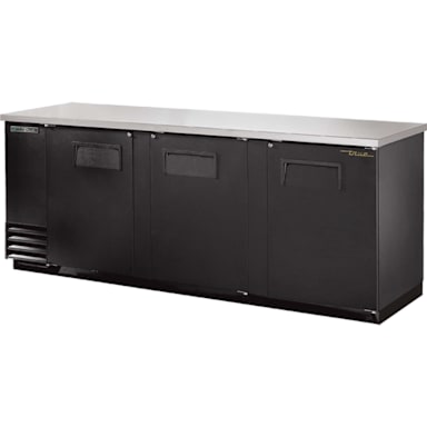 True Food Service TBB-4-HC Black 3-Section 90.88 in. Back Bar Cooler