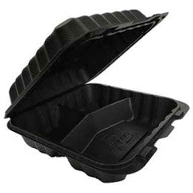 Darling Foodservice Black Hinged 3 Cmpt 8 x 8 in. Container