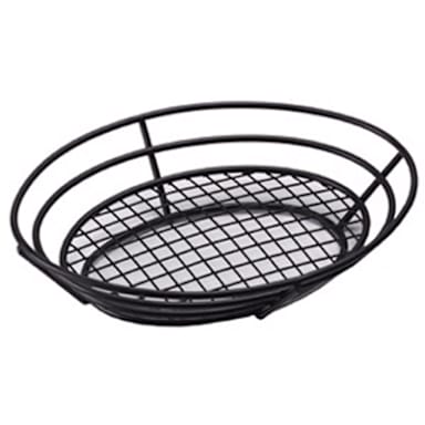 G.E.T. 4-38814 Black Powder Coated Iron 11" Oval Basket with Grid Base