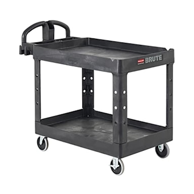 Rubbermaid FG452088BLA Black 2-Shelf 45 x 26" Utility Cart