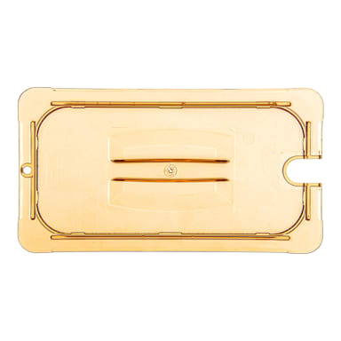 Carlisle 10471U13 StorPlus 1/3 Amber Handled and Notched Smart Lid
