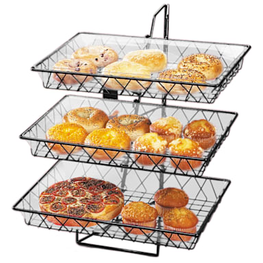 Cal-Mil 1291-3 Black 3 Tier Wire Basket Rack with 3 Baskets