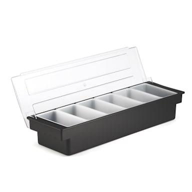 TableCraft 102 Black 6-Compartment Condiment Holder with Clear Lid