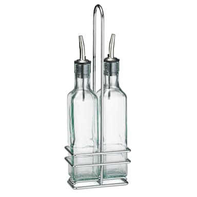TableCraft H9085N Prima 8.5 Oz. 2-Bottle Cruet Set with Rack