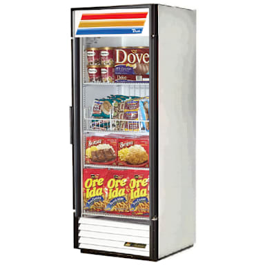 True GDM-12F-HC~TSL01 Blk Glass Right Swing Door Freezer Merchandiser