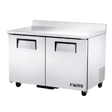 True TWT-48F-HC S/S Solid 2-Door 4-Shelf 12 Cu Ft Worktop Freezer