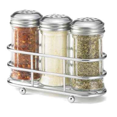TableCraft 659N Glass 2 Oz. Condiment Dispenser Set with Rack
