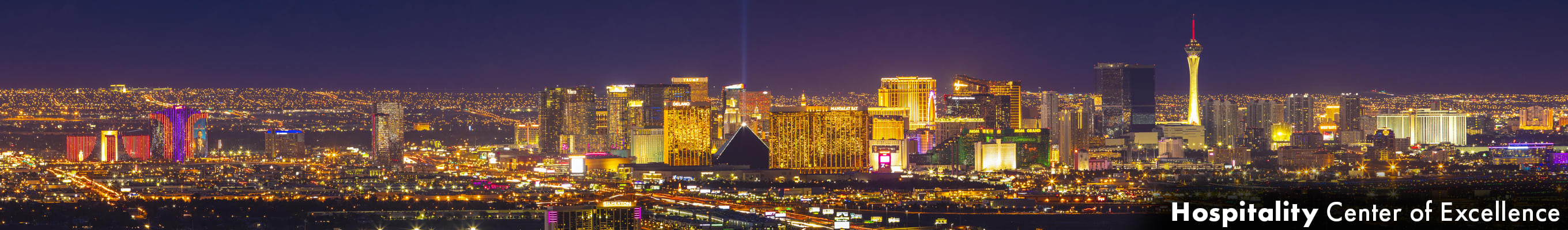 a view of the city of Las Vegas at night. The builds full of gold light