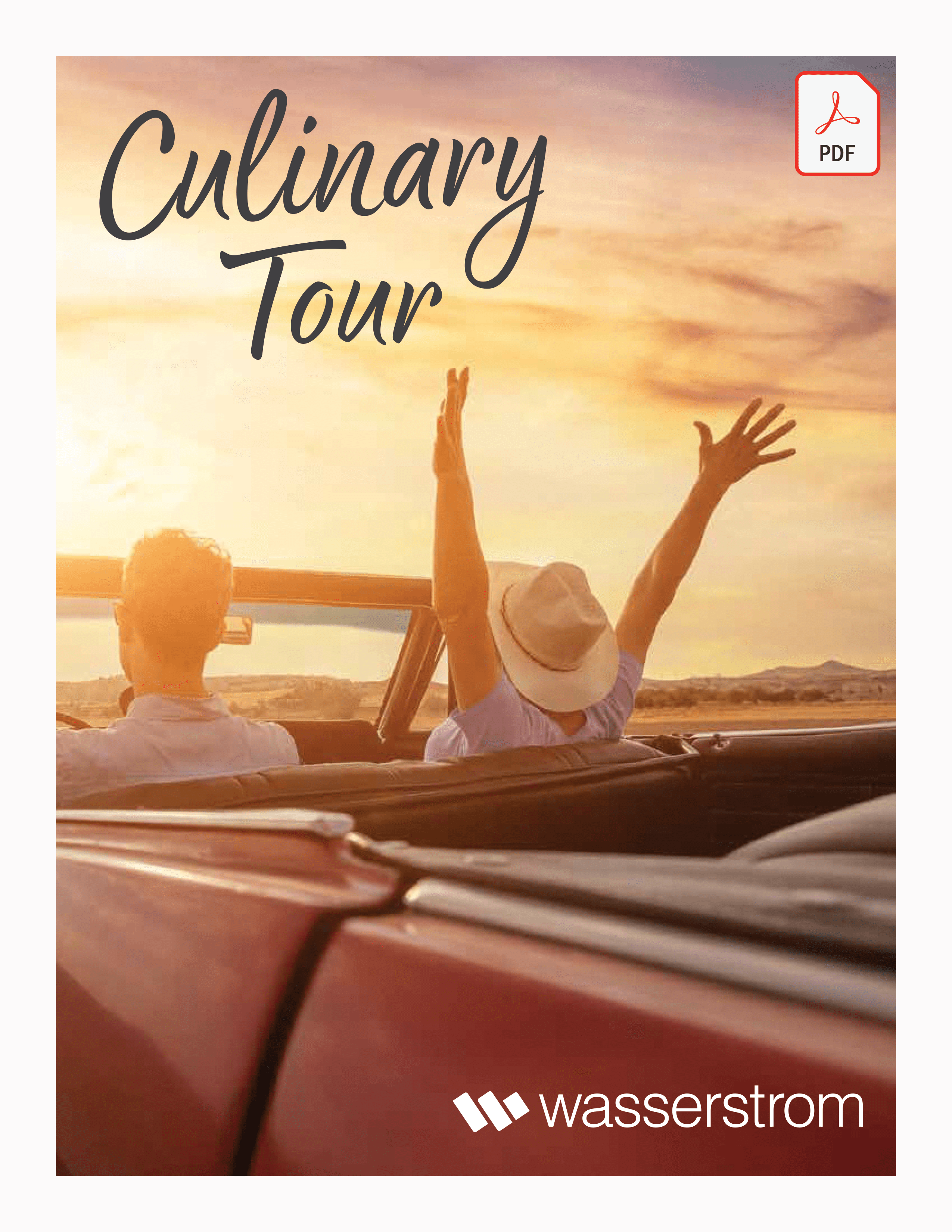 Culinary Tour cover where people are driving towards a sunset