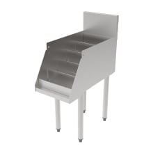 This 12-inch liquor bottle step display features robust stainless steel construction with five solid 3-inch-tall shelves. This design ensures bottles are securely stored without gaps, while the backsplash prevents them from falling backwards.