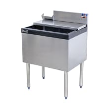 The Perlick TS24IC10-STK is a 24-inch wide modular freestanding underbar ice bin and cocktail unit. It features a 10-circuit cold plate concealed under the bin liner, allowing for efficient cooling of beverages.