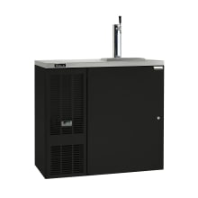 The Perlick DDS36-BS-L-STK is a 36-inch direct draw beer dispenser designed for commercial use, featuring a durable stainless steel top and black vinyl exterior for a sleek appearance.