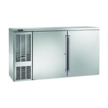 This stainless steel 60-inch back bar refrigerator from Perlick provides ample storage space for bottled beverages, allowing bartenders to keep drinks chilled and easily accessible for serving.