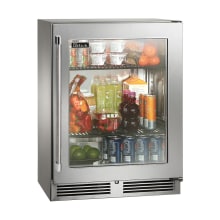 The Perlick HB24RS-SG-STK is a 24-inch wide ADA-compliant undercounter refrigerator, featuring a sleek stainless steel frame with a glass door. It offers 4.8 cubic feet of storage space, equipped with a digital thermostat and LED interior lighting.