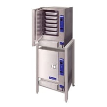 This Cleveland Range gas convection steamer features a 1.5 gallon water reservoir located at the bottom or the compartment  and the front access burners allow for easy maintenance and cleaning.