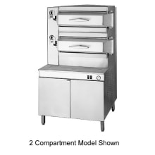 Steamers are an efficient, fast, and healthy way to cook meats, fish, or vegetables. This Cleveland Range steamer has 2 compartments and each compartment can hold eight 12" x 20" pans allowing for bulk cooking of food items, saving time.