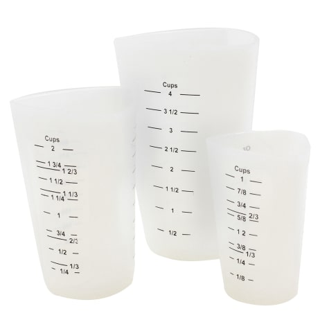 Tablecraft Flexible Measuring Cups, Silicone, Set of 3, Includes: 1, 2 & 4  Cups, White